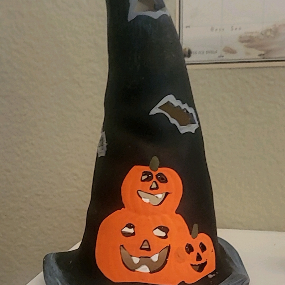 Halloween witches hat Candle Holder Wit a witch sign
